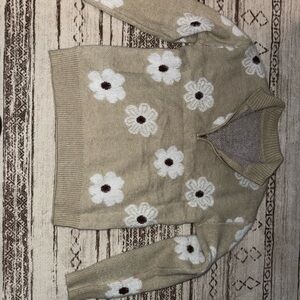 Beige Floral Half-Zip Sweater - Women's Cozy Pullover